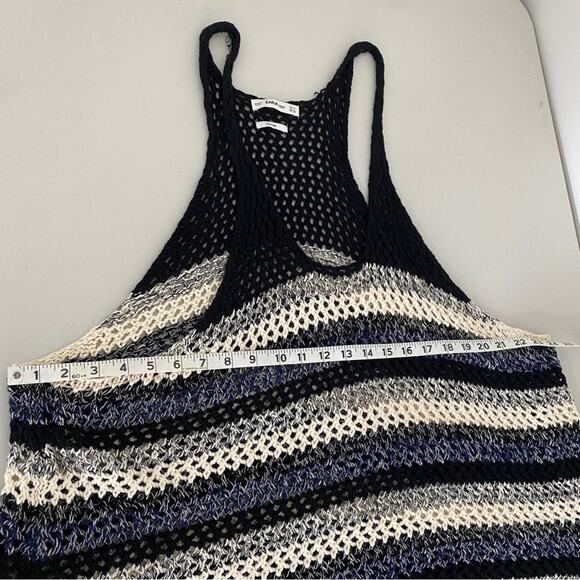 Zara Blue Black Loose Knit Crochet 100% Cotton Beachy Coastal Tank Top Small - Picture 6 of 10